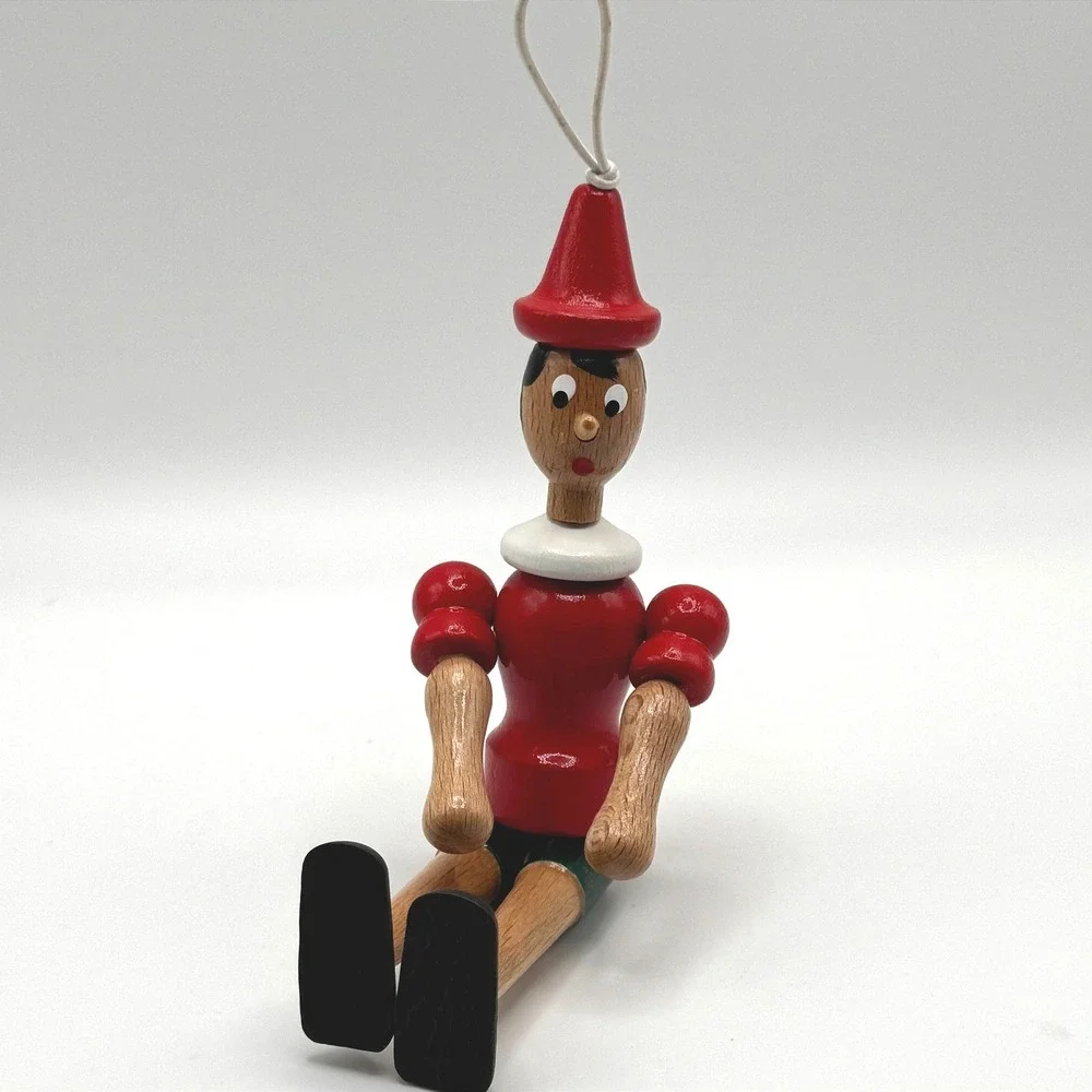 Vintage Wooden Pinocchio Ornament Made in Italy Articulated Hanging‎ Figure Toy
